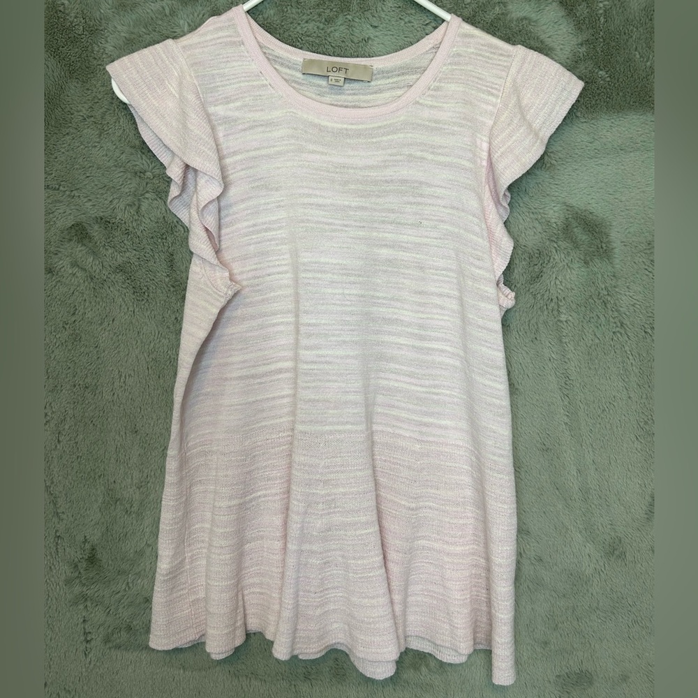 Ruffled sleeve Loft light pink stripped top